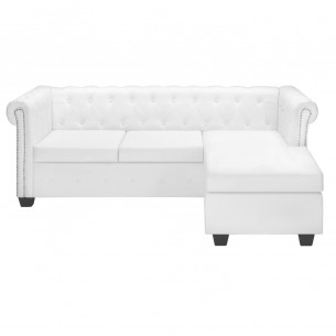 Canapé Chesterfield en forme de L cuir synthétique blanc Canapé Chesterfield en forme de L cuir synthétique blanc