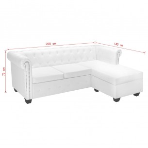 Canapé Chesterfield en forme de L cuir synthétique blanc Canapé Chesterfield en forme de L cuir synthétique blanc