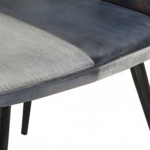 Fauteuil avec repose-pieds Gris Cuir véritable et toile