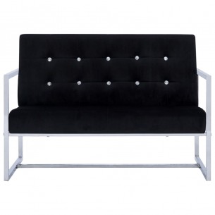 Canapé 2 places avec accoudoirs Noir Chrome et velours