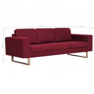 Canapé à 3 places Tissu Rouge bordeaux