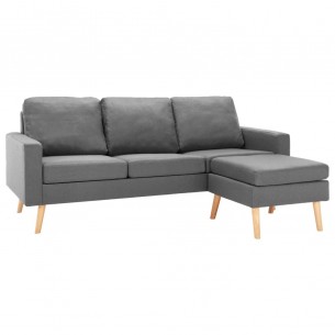 Canapé à 3 places avec repose-pied Gris clair Tissu