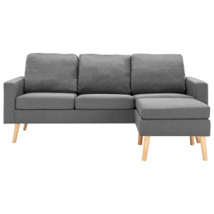 Canapé à 3 places avec repose-pied Gris clair Tissu