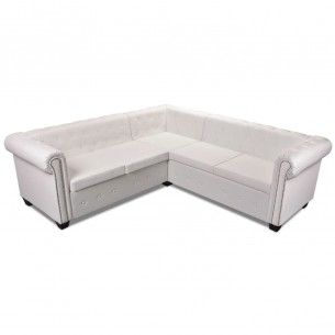 Canapé d'angle Chesterfield 5 plc Cuir artificiel Blanc