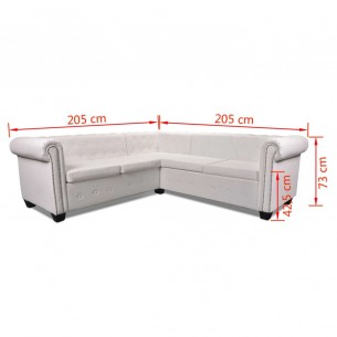 Canapé d'angle Chesterfield 5 plc Cuir artificiel Blanc