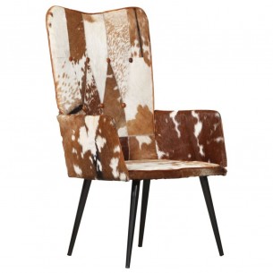 Chaise à oreilles Marron et blanc Cuir véritable