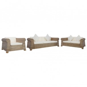 Ensemble de canapés 3 pcs avec coussins Rotin naturel