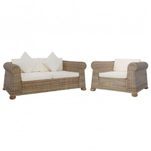 Ensemble de canapés avec coussins 2 pcs rotin naturel
