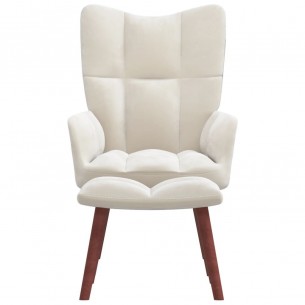 Chaise de relaxation avec repose-pied Blanc crème Velours