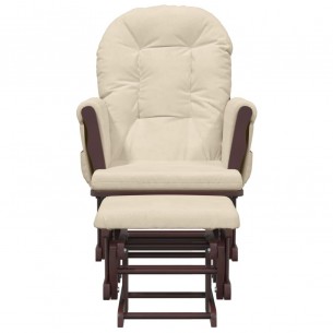 Chaise berçante avec repose-pied Blanc crème Tissu