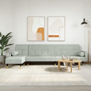Canapé-lit en forme de L gris clair 271x140x70 cm velours Canapé-lit en forme de L gris clair 271x140x70 cm velours