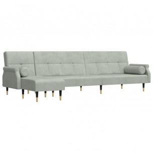 Canapé-lit en forme de L gris clair 271x140x70 cm velours Canapé-lit en forme de L gris clair 271x140x70 cm velours