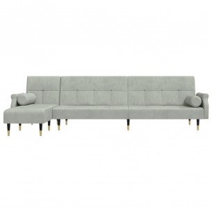 Canapé-lit en forme de L gris clair 271x140x70 cm velours Canapé-lit en forme de L gris clair 271x140x70 cm velours