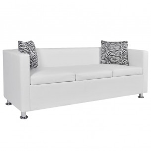 Jeu de canapé à 2 places et à 3 places Cuir synthétique Blanc