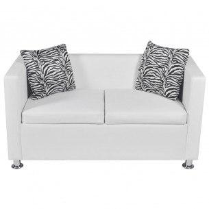 Jeu de canapé à 2 places et à 3 places Cuir synthétique Blanc