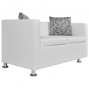 Jeu de canapé à 2 places et à 3 places Cuir synthétique Blanc