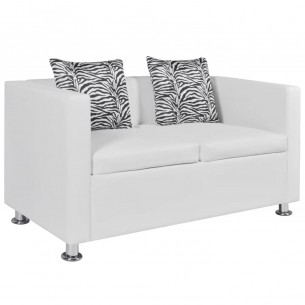 Jeu de canapé à 2 places et à 3 places Cuir synthétique Blanc