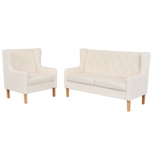 Ensemble de canapés 2 pcs tissu blanc crème