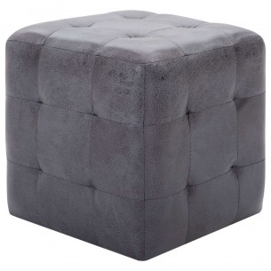 2 pcs Poufs Gris 30 x 30 x 30 cm Similicuir daim