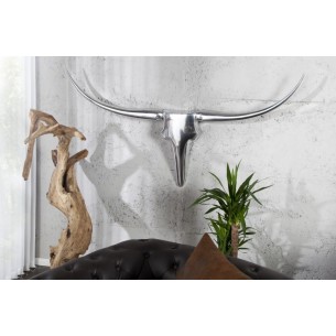Trophée mural 125 cm Tête de taureau argenté Trophée mural 125 cm Tête de taureau argenté