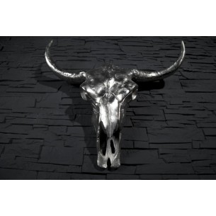 Trophée mural Crâne de taureau en aluminium argenté