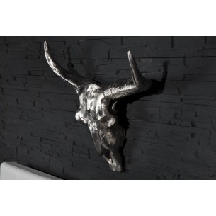 Trophée mural Crâne de taureau en aluminium argenté
