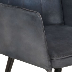 Chaise à oreilles avec repose-pied Gris Cuir véritable