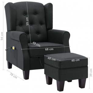 Fauteuil de massage avec repose-pied Gris foncé Tissu