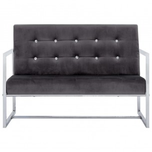 Canapé 2 places avec accoudoirs Gris foncé Chrome et velours