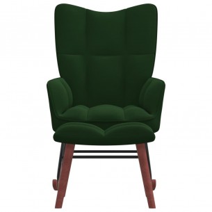 Chaise à bascule avec repose-pied Vert foncé Velours
