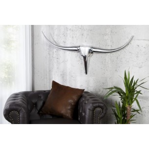 Trophée mural 100 cm en Tête de taureau teinté argent