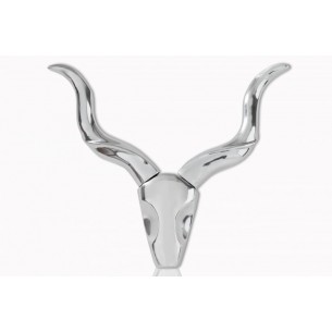 Trophée mural design tête de taureau peint argent