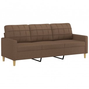 Canapé 3 places avec oreillers décoratifs marron 180 cm tissu