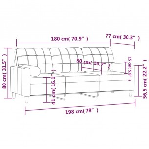 Canapé 3 places avec oreillers décoratifs marron 180 cm tissu