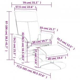 Fauteuil de massage inclinable et repose-pieds gris foncé tissu