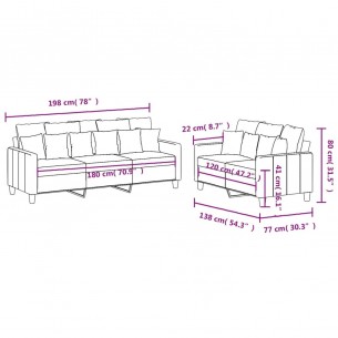 Ensemble de canapés 2 pcs avec coussins Gris foncé Tissu