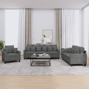 Ensemble de canapés 3 pcs coussins gris foncé tissu