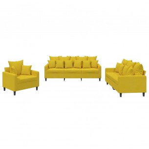 Ensemble de canapés 3 pcs avec coussins Jaune Velours