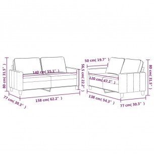 Ensemble de canapés 2 pcs avec coussins Jaune Velours
