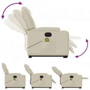 Fauteuil inclinable de massage électrique crème similicuir
