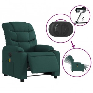 Fauteuil de massage inclinable électrique Vert foncé Tissu