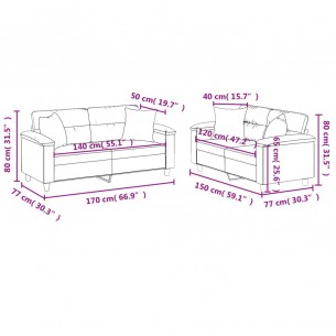Ensemble de canapés 2 pcs et coussins rouge bordeaux similicuir