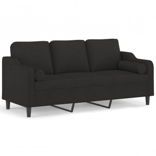 Canapé 3 places avec oreillers décoratifs noir 180 cm tissu