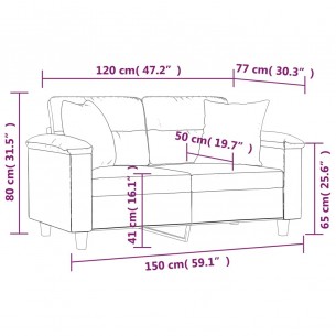 Canapé 2 places avec oreillers taupe 120 cm tissu microfibre