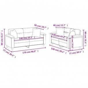 Ensemble de canapés 2 pcs coussins Gris foncé Tissu microfibre