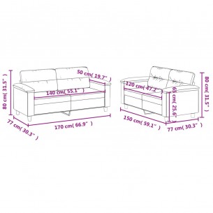 Ensemble de canapés 2 pcs avec coussins taupe tissu microfibre