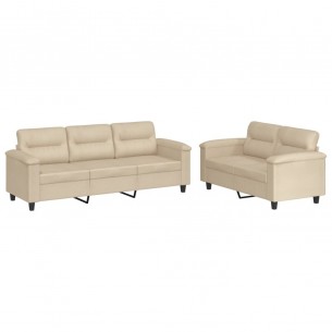 Ensemble de canapés 2 pcs avec coussins crème tissu microfibre