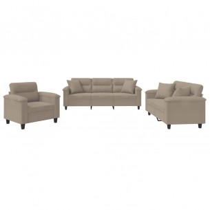 Ensemble de canapés 3 pcs avec coussins Taupe Tissu microfibre