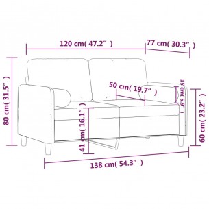 Canapé 2 places avec oreillers décoratifs noir 120 cm velours