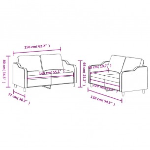 Ensemble de canapés 2 pcs avec coussins Jaune clair Tissu